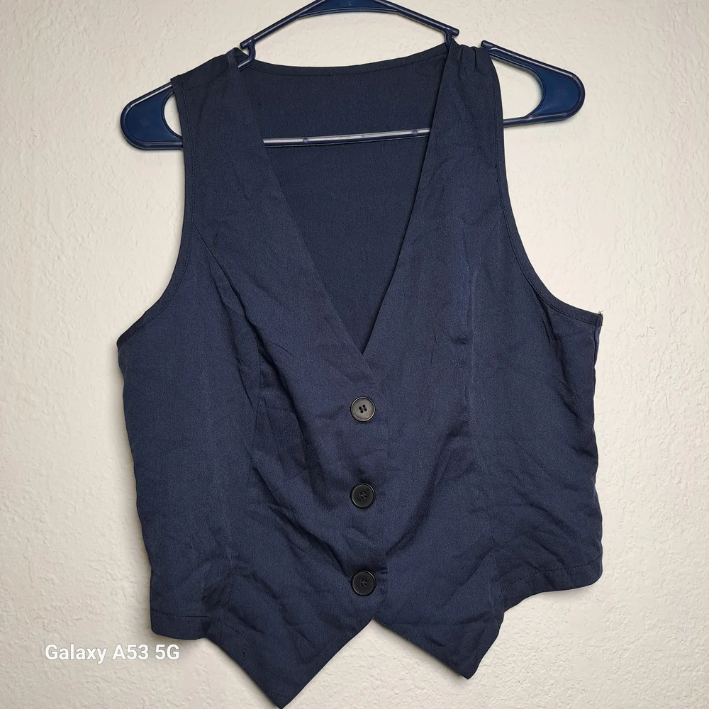 SHEIN Dark Blue Sleeveless Vest with Buttons
